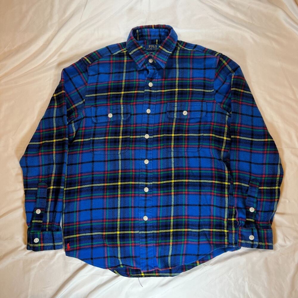 Polo Ralph Lauren Mens Classic Fit Plaid Twill Workshirt Flannel Blue Tartan M